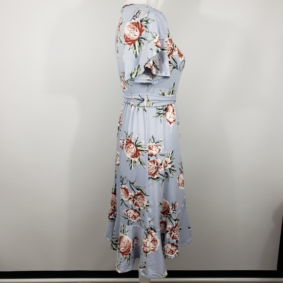 Womens soft stretchy floral modest faux wrap dress - Picture 5 of 8